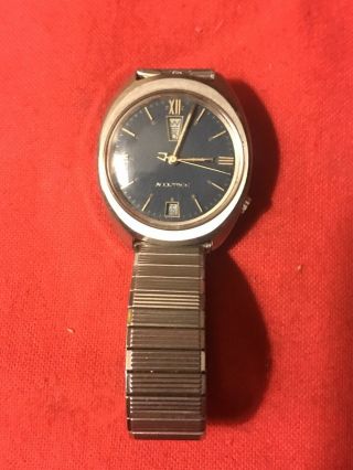 Vintage 1970s Bulova Accutron 2182 Day Date Wristwatch Blue Face Read 3