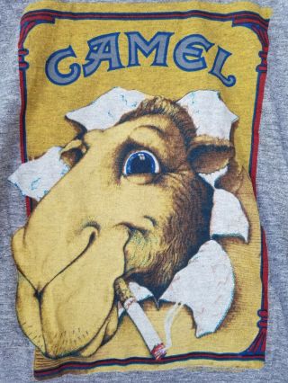 Vtg 80s Heather Gray Joe Camel Cigarettes T - Shirt Tri Blend Rayon,  M,  Sneakers