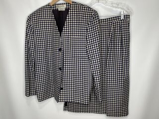 Vintage Christian Dior Navy Blue/white Check Wool Suit Blazer Skirt Set