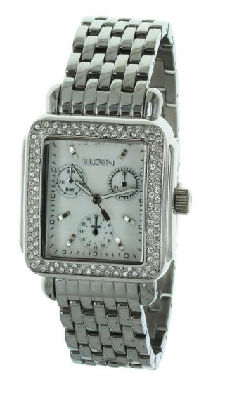 Ladies Dress Elgin Watch Silver Tone Band And Case With Crystals,  Eg7047