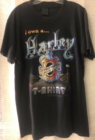 Vintage " I Own A Harley Not Just A Tshirt " T - Shirt With 3d Emblem Great Cond