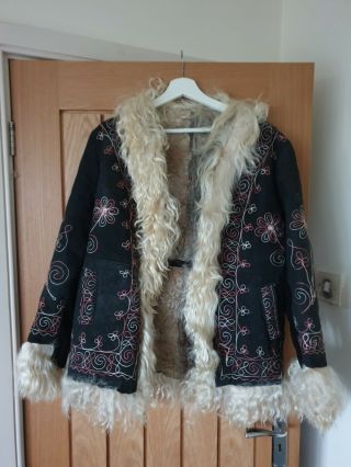 Vtg 70s 60s Afghan Coat Jacket Hippy Boho Suede S M Penny Lane Ooak Embroidered