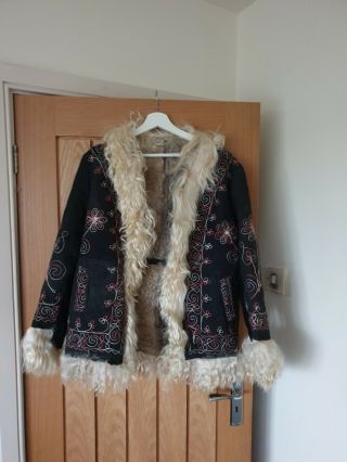 vtg 70s 60s afghan coat jacket hippy boho suede s m penny lane ooak embroidered 2