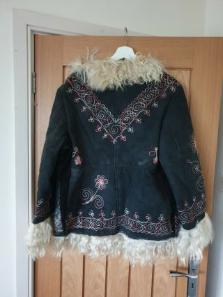 vtg 70s 60s afghan coat jacket hippy boho suede s m penny lane ooak embroidered 3
