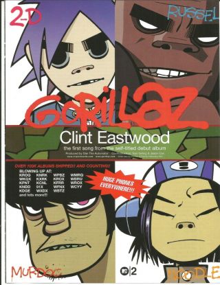 Blur Gorillaz Rare Vintage Clint Eastwood Promo Trade Ad Poster For 2001 Cd