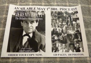 Rare Jeremy Brett Definitive Sherlock Holmes Book Promo Poster / Flyer.  2001