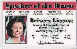 Speaker Of The House Nancy Pelosi Drivers License - Karate - Fun Fake I.  D.  Card