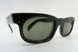 Vintage 60s Serge Kirschhoffer Black Sunglasses Acetate 7brl Hinges 3 Dot