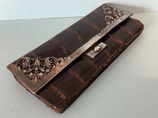 Antique Crocodile Leather Purse / Wallet With Solid Silver Mounts / Button,  1899