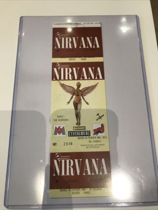 1 Full 1994 Paris Nirvana Concert Ticket Kurt Cobain -