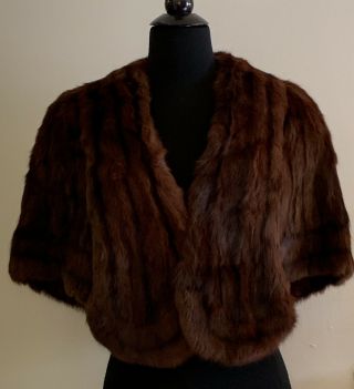 Ellisberg Vintage Rich Brown Black Mink Fur Stole Wrap Shrug Wedding S/m