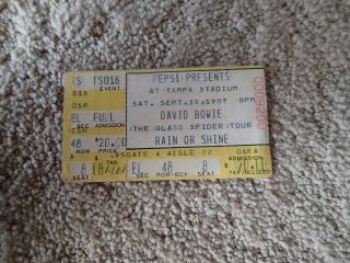1987 David Bowie Concert Ticket Stub 9/19/87 Tampa,  Fl The Glass Spider Tour