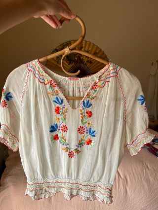 Vintage 30s Hungarian Embroidered Blouse 1930s Hippie Boho Penny Lane 1970s Vibe