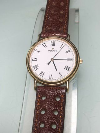 Movado 87.  A4.  885 Men’s Quartz Wristwatch Gold Plated Leather Strap