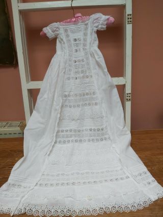 Antique Christening Gown Baby Dress Lace Cotton Embroidery White Vintage