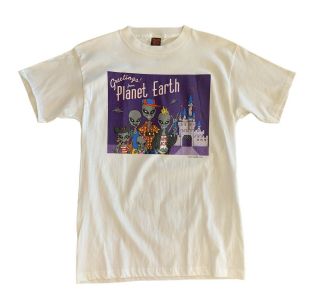 Vintage 90s Fashion Victim Aliens Disneyland 1995 Cartoon Graphic Tee Shirt Sz L