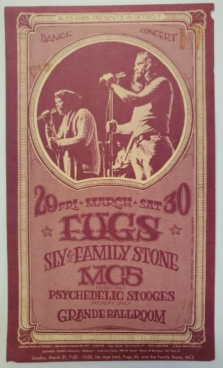 Russ Gibb Presents Grande Ballroom 1968 Postcard Fugs Mc5 Sly & The Family Stone