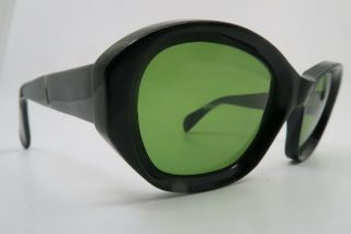 Vintage 60s Sunglasses Black Acetate Nos Green Lens Made In Italy Splendid