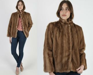 Vintage 70s Autumn Haze Mink Fur Coat Light Brown Cropped Stroller Swing Jacket