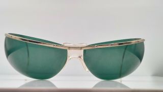 Vintage Renauld Silver Metal Oversized Oval Half - Rim Sunglasses Frames France