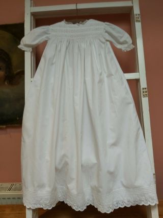 Antique Baby Dress Christening Gown Broderie Anglaise Cotton Vintage Victorian