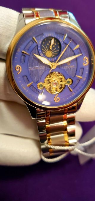 Tevise Automatic Men’s Skeleton Gold Moon Phase Automatic Watch