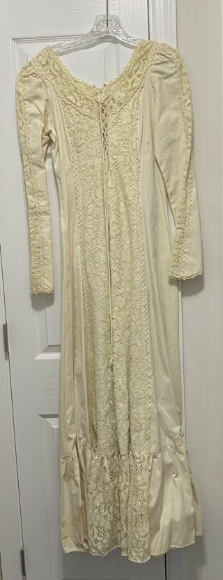 Vintage 70s Gunne Sax By Jessica Cream Beige Cotton Lace Prairie Dress - Size 13