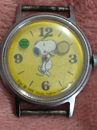 Vintage 1958 Timex Snoopy Tennis Watch,  Water Resistant And Stainless Steel.