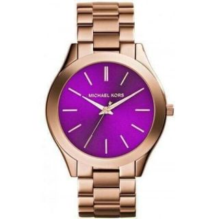 Michael Kors Slim Runway Rose Gold Watch Purple Dial Mk3293 Lady 