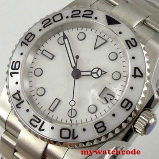 40mm Bliger White Dial Ceramic Bezel Miyota Gmt Automatic Mens Watch Sapphire
