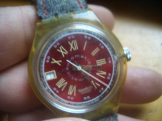 Vintage Swatch Automatic A.  G.  1992 Red Face Yellow Case Date Order