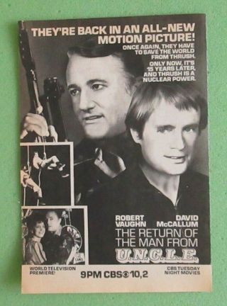 Tv Guide Clipping / Ad Return Of The Man From Uncle David Mccallum Robert Vaughn