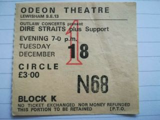Dire Straits Lewisham Odeon 18 December 1979 Communique Tour Concert Ticket