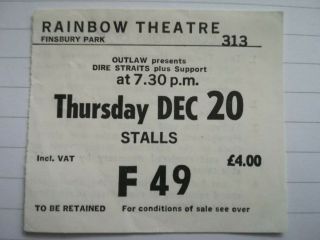 Dire Straits London Rainbow 20 December 1979 Communique Tour Concert Ticket