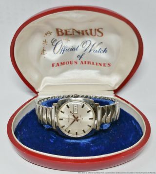 Vintage Benrus Sea Lord Automatic Mens Day Date Large Wrist Watch W Box