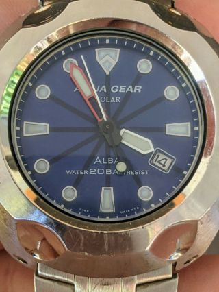 Vintage 99 Seiko Alba JDM Aqua Gear Dive Solar Watch,  Orig Bracelet,  Hockey Puck 2