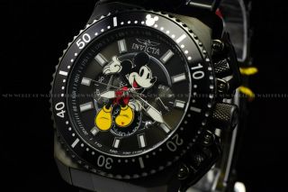 Invicta 48mm Disney Limited Ed Pro Diver Micky Mouse Chrongraph All Black Watch
