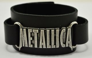 Alchemy Rocks Official Merch Pewter & Leather Metallica Wristband.  Made In Italy