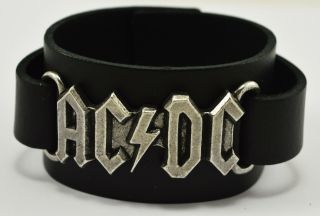 Alchemy Rocks Official Merch Pewter And Leather Acdc Wristband.  Made In Italy