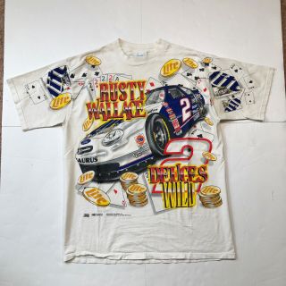 Vintage Nascar 90’s 1998 Rusty Wallace Deuces Wild All Over Print Tshirt Size Xl