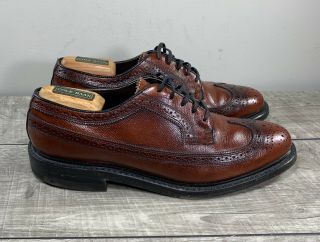 Vintage Florsheim Brown Leather Mens Oxfords Wingtips Lace Up Dress Shoes Size 9