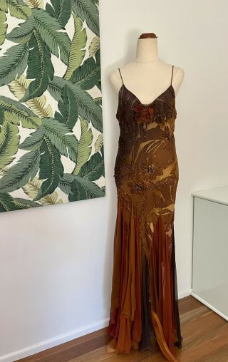 Vintage Diane Freis Beaded Silk Cocktail Dress Fit 10 Au.  Arty Gown Formal