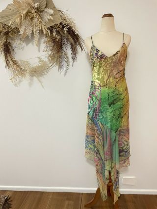 Vintage Diane Freis Beaded Silk Blend Cock Dress Fit 6 - 8 Au Arty Gown Formal