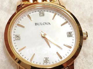 Bulova Rose Gold Tone Watch Diamond Mother Pearl Dial Sapphire Crystal Women 