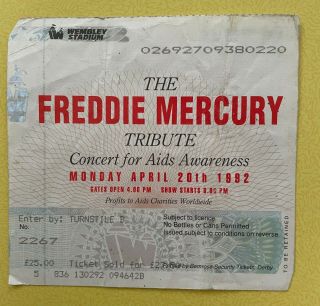 Freddie Mercury Tribute Concert Ticket 1992 Wembley Stadium - Low Number (2267)