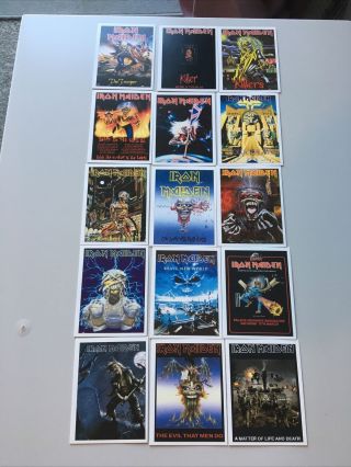 Iron Maiden Trading Cards Set Of 15 Album Covers Group Photo Double Sided