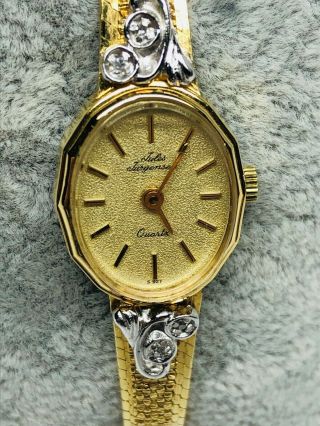 Vintage Ladies Jules Jurgensen Gold Tone Diamonds Quartz Watch Battery