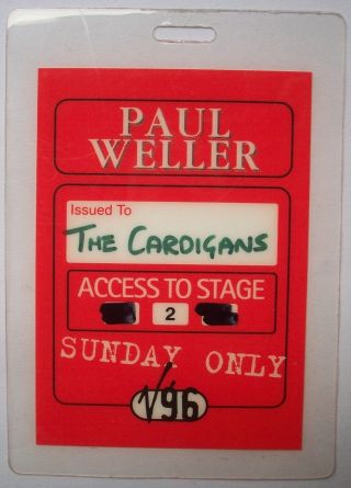 Paul Weller V Festival 1996 Laminated Backstage Pass Issued To The Cardigans
