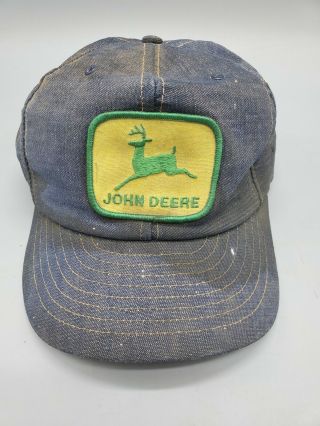Vintage John Deere Trucker Hat Denim Louisville Mfg Co Usa Made Snapback Patch