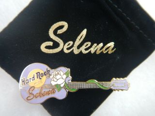 Hard Rock Cafe Selena Purple Guitar With White Rose & Pouch